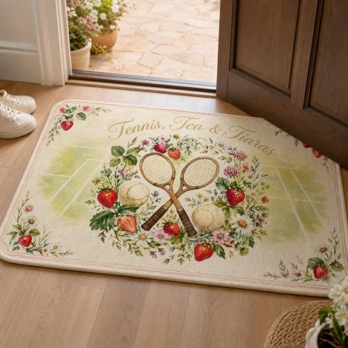 Keset/karpet beludru kristal motif stroberi dan bunga liar bergaya vintage, anti-selip untuk pintu masuk, kamar tidur, kamar mandi