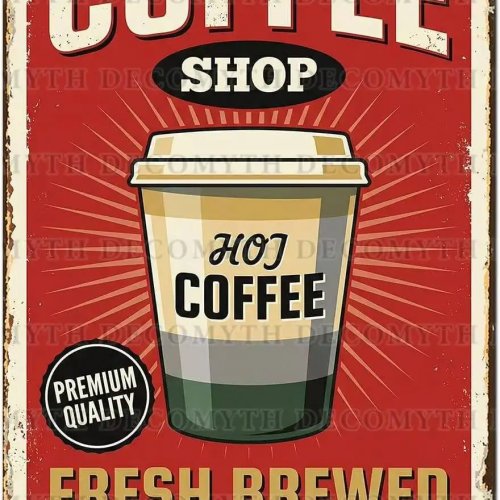 Vintage Blechschild 'Fresh Brewed Hot Coffee' – Retro Metallschild als Wanddekoration für Café & Küche
