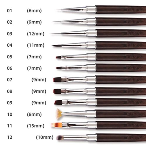 1/12PCS Nail Art Penseelset – Liner- en schilderpenseel voor acryl & UV-gel, kristal manicure-tool