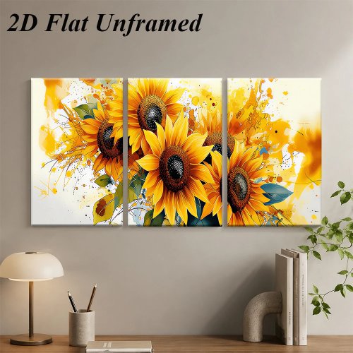 Moderne minimalistische Wohnzimmer Dekoration - Set mit 3 sonnenblumenlosen Rahmenlosen Leinwandbildern