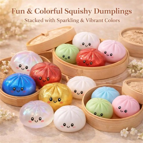 Squishy bánh bao kim tuyến kèm hộp quà — đồ chơi cảm giác trong suốt có kim tuyến nổi, giảm căng thẳng/giảm lo lắng cho trẻ em & người lớn (ADHD, tự kỷ)