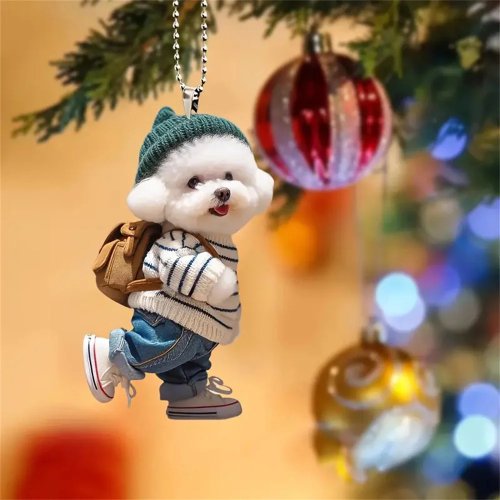 Addobbi pendenti in acrilico piatti con cani e gatti – pendenti stampati 2D per albero di Natale o specchietto retrovisore, decorazioni natalizie