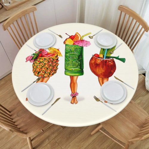 Tovaglia rotonda Tiki Cocktail stile pin-up, impermeabile e anti-olio — copritavolo per cucina e eventi