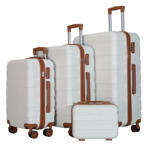 Set de 4 valises rigides ABS blanches (14/20/24/28 pouces) avec roulettes 360°, unisexe, option logo personnalisé