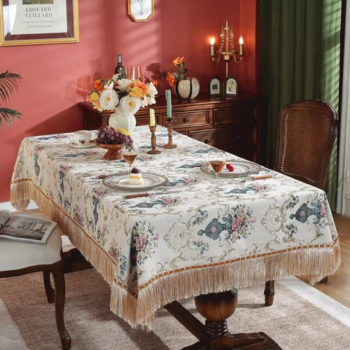 Taplak Meja EIFLOY Vintage Chenille Jacquard — Taplak Mewah Persegi Panjang & Persegi untuk Makan dan Pesta