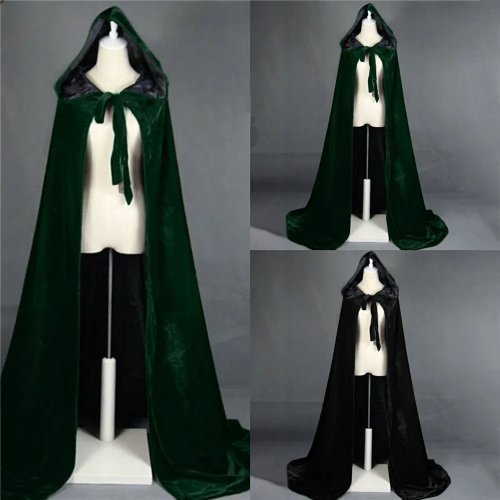 Capa con Capucha de Terciopelo en Verde Caza — Capa Nupcial de Invierno, Túnica Wicca Cálida, Envoltura para Halloween/Christmas, Talla Personalizada
