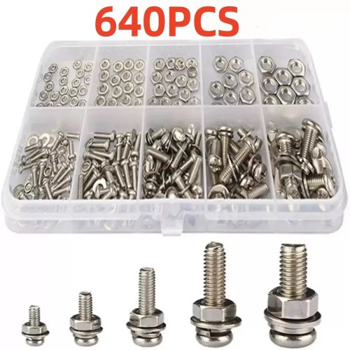 Premium Schrauben- und Muttern-Sortiment, korrosionsbeständige Snap-In-Muttern, Größen M2–M5, 640/320 Stück, ideal fürs DIY