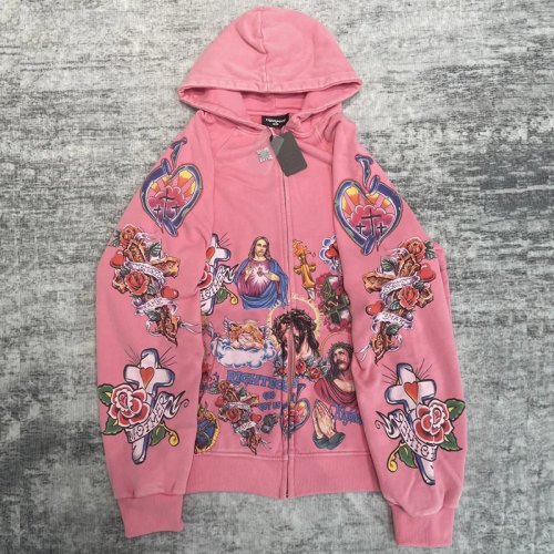 New Trend Righteous Hoodie Autumn Winter High Street Casual Printed Hooded Sweatshirt Pink Loose Pullover