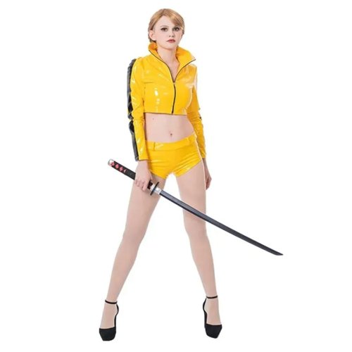 Costume femme 'The Bride' (Kill Bill) jaune — ensemble veste et short, cosplay sexy d'été pour Halloween et soirées