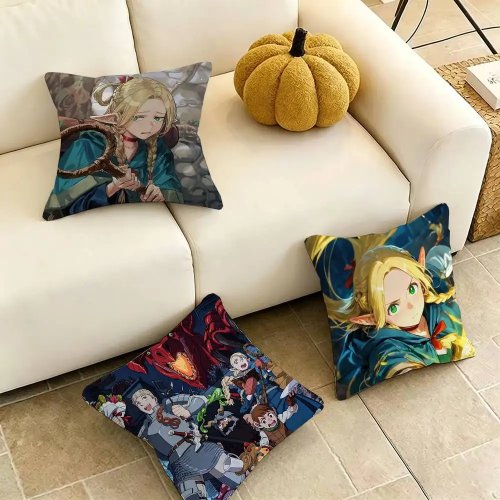 Sarung Bantal Kotak Dua Sisi 'Delicious in Dungeon' (Dungeon Meshi) – Sarung Bantal Sofa/Tempat Tidur, Hadiah