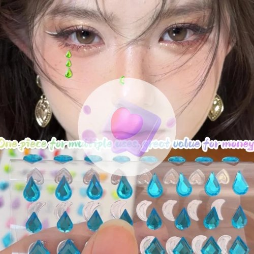 80 قطعة ملصقات وجه بأشكال مميزة وشم مؤقت ملون حفلة DIY ملصقات عيون بأحجار الراين أدوات مكياج