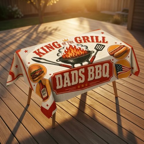 Khăn trải bàn retro 'Vua BBQ của bố', bọc bàn ngoài trời với họa tiết burger và xúc xích, quà tặng lý tưởng cho Ngày của Cha