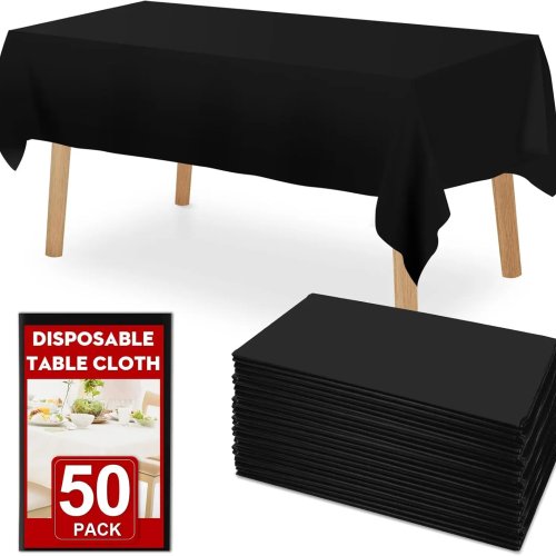 검정색 일회용 플라스틱 테이블보 50매 세트, 137 x 274 cm, 직사각형 테이블용