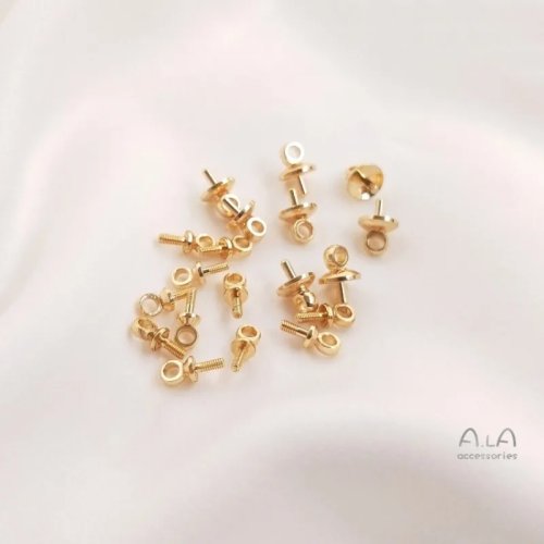 14K Gold Color Half-Hole Bead Holder, Sheep Eye Screw Cap Earring Base, DIY Collarbone Necklace Pendant Findings