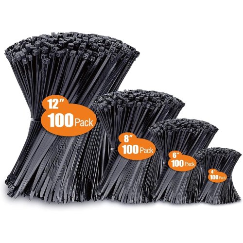 Pengikat kabel (zip tie) ukuran campuran 10/15/20/30 cm — paket 100 atau 400 pcs, hitam, tahan UV