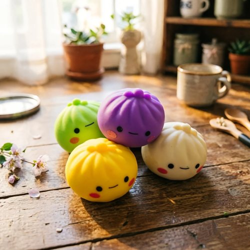 Shunfei pack 1 squishy bollo al vapor — pelota amasable antiestrés de rebote lento, color aleatorio, ideal como detalle para fiestas