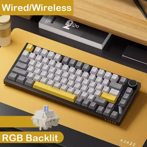 AJAZZ AK820 Pro Keyboard Mechanical 70% Gaming — Tri‑mode Kabel & Nirkabel, Switch Hot‑Swap, RGB, Kompatibel PC/Mac