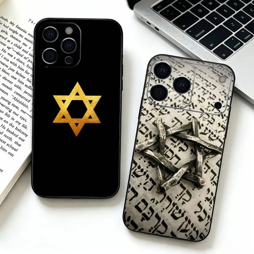 Capa preta macia com Estrela de David para iPhone 17/16/16 Plus/15/14/13/12/11/XS/Pro/Pro Max