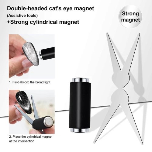 قلم مغناطيسي Cat Eye لأظافر الجل – عصا مغناطيسية متعددة الاستخدامات بقوة عالية مع مغناطيس أسطواني ولوح حديدي
