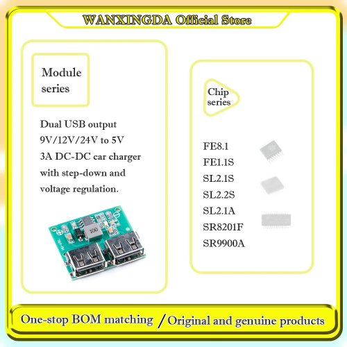 Módulo convertidor DC-DC step-down doble USB 9/12/24V a 5V 3A, cargador para móvil