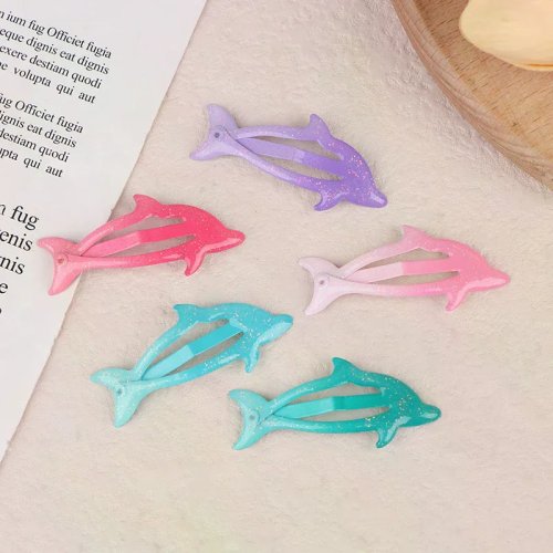 Pack 5 Pinzas Laterales Delfín con Purpurina, colores - para niñas, mujeres y niños, accesorio de pelo, regalo para fiestas