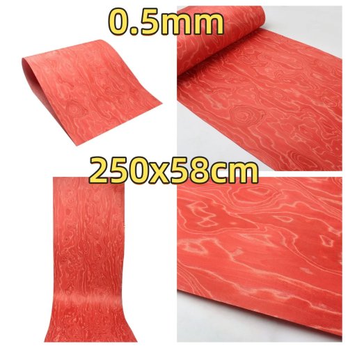 Watermill Rot 'Tech' Furnier 0,4–0,5 mm, 250×58 cm, Träger Vliesstoff – für Schlagzeugkessel und Schrankaufarbeitung