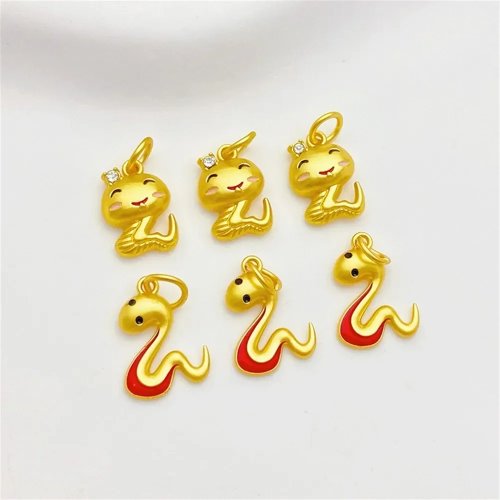 Guochao 빈티지 골드 뱀(띠) 펜던트 참 — 수제 DIY 비즈 팔찌·목걸이용