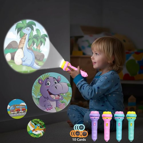 Latarka-projektor dla dzieci z 10 kartami — 80 wzorów, lampka nocna z obrazkami, zabawka edukacyjna, prezent dla maluchów