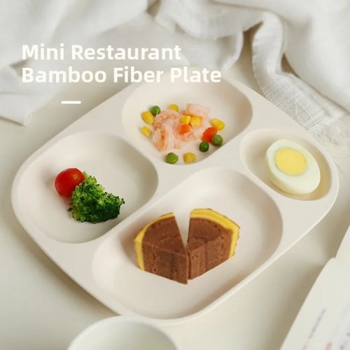 Piatto rettangolare divisorio in fibra di bambù – per pianificazione pasti e controllo delle porzioni, stile ristorante, ecologico
