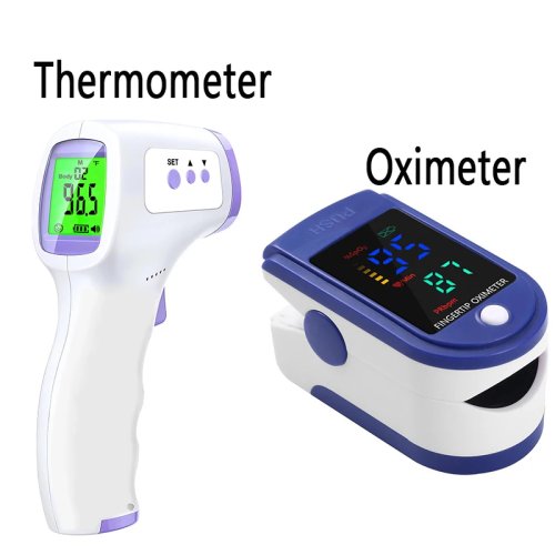 Termómetro infrarrojo digital sin contacto para frente (control de fiebre) + oxímetro de dedo portátil (SpO2)