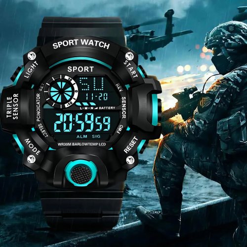 Heren Sport Horloge - Grote Wijzerplaat, Multifunctioneel, Waterdicht, Lichtgevend, Alarm - Militaire Stijl