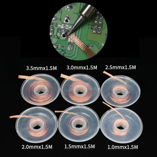 Trança dessoldadora 1,5 m, larguras 1/1,5/2/2,5/3/3,5/4 mm, com flux, para reparação BGA