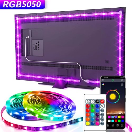 Strip LED USB 5V RGB untuk Backlight TV, kontrol lewat aplikasi, tape fleksibel 5050 (30 LED/m) Lampu dekorasi ruang/kamar