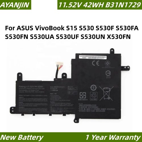 แบตเตอรี่โน้ตบุ๊ก B31N1729 11.52V 42Wh สำหรับ ASUS VivoBook S15 S530 Series (S530F/S530FA/S530FN/S530UA/S530UF/S530UN/X530FN/X530FN-1A/S5300UN)