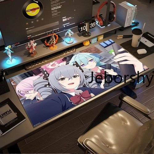 Mousepad gaming bergaya anime dengan desain gadis berseragam sekolah – permukaan halus, alas meja, hadiah sempurna
