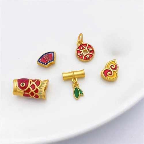 Pendentif perle calebasse en bambou plaqué or 18K — breloque porte-bonheur pour bracelet et collier à monter soi‑même