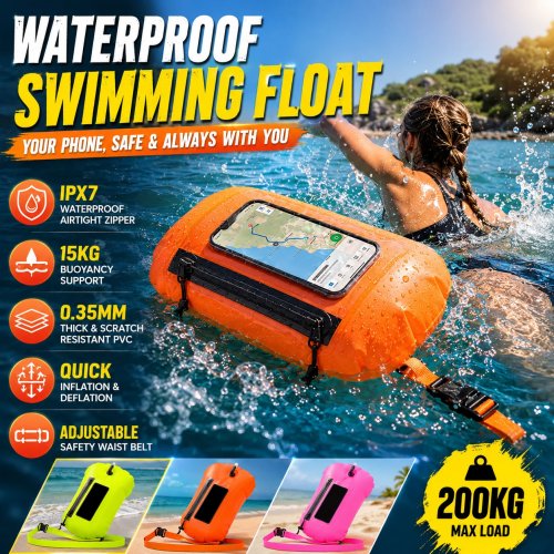 Boa galleggiante gonfiabile per nuoto con scomparto impermeabile e finestra trasparente per telefono — marsupio galleggiante per attività in acqua