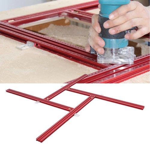Template/panduan router aluminium 800 mm, bingkai persegi dapat diatur, sistem rel panduan multifungsi