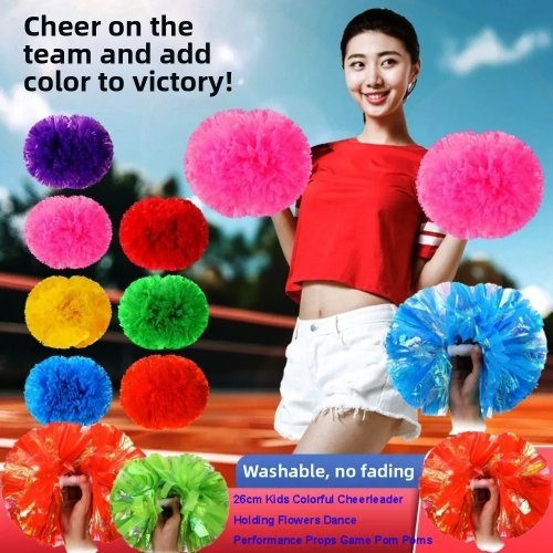 26cm Kids Cheerleading Pom Poms - Multicolor PET Cheerleader Props for Sports Events, Game, and Match