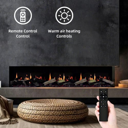 Insert lò sưởi điện kích thước đặt theo yêu cầu 1,25 m — Hiệu ứng lửa holographic LCD, âm thanh củi nổ, lắp đặt cho gia đình