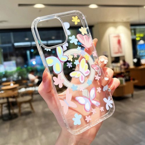 Ốp Lưng Từ Tính Silicone cho iPhone 15 Pro, 13, 17, 11, 12, 14, 16 Pro Max, 17 Air - Trong Suốt Họa Tiết Bướm Nhiều Màu