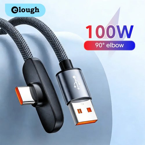 Cable de carga rápida USB a Type-C 100W, cable de datos PD USB-C en ángulo de 90° para Samsung S23 S22 Huawei POCO Realme