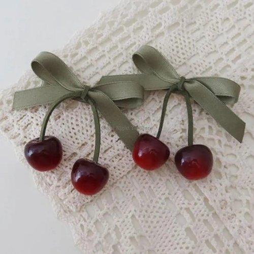 Set elastici e fermaglio capelli per bambina neonata con fiocco a forma di ciliegia