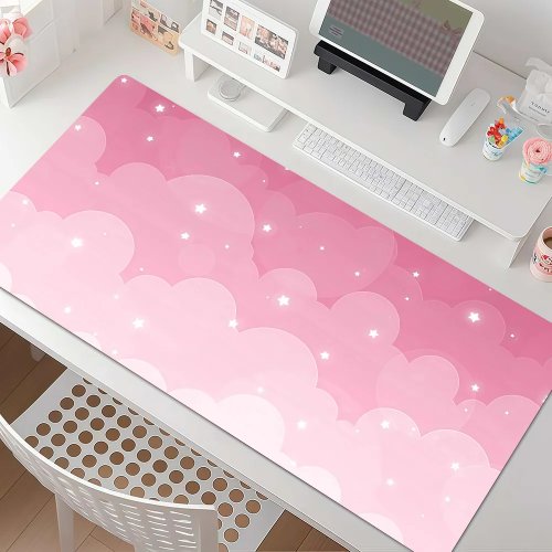 Niedliches blaues Mauspad mit Wolken- und Sternmuster, dick, rutschfeste Gummirückseite, vernähter Rand, Gaming-/Laptop-Schreibtischmatte