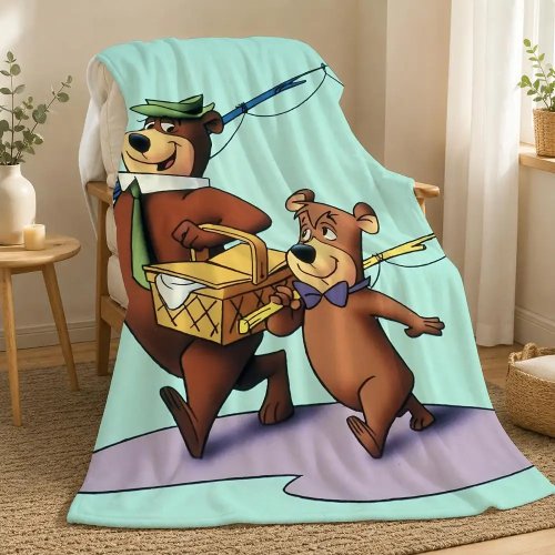 Yogi Bear Cartoon Flannel Throw Blanket - 240g Soft Cozy Afghan for Sofa, Bed, Office - Perfect Gift