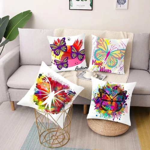 Sarung bantal motif kupu-kupu cat air — sarung bantal dekoratif untuk rumah, ruang tamu, kantor dan mobil
