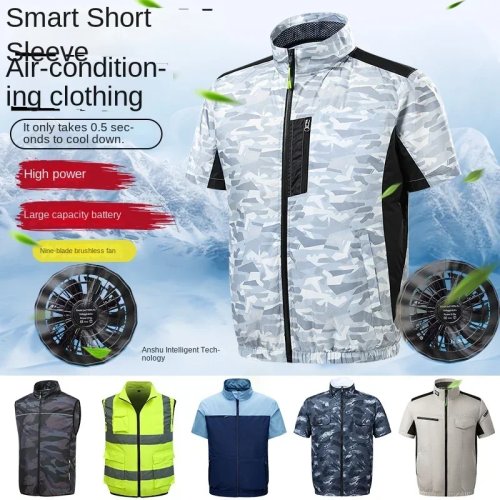 Wiederaufladbares Kurzarm-Kühlshirt mit Ventilator – Kühlendes, UV-geschütztes Arbeitsshirt für draußen