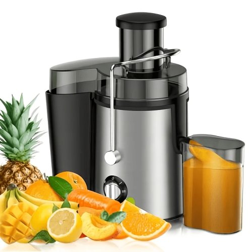 Centrifuga per succhi 3 velocità con bocca da 3 pollici per frutta e verdura intera, motore 400W, spazzola per pulizia inclusa, facile da pulire, nero