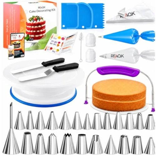 90-Piece Cake Decorating Kit for Beginners – Cake Turntable, Cake Leveler, 24 Icing Piping Tips & 56 Piping Bags and Accessories
