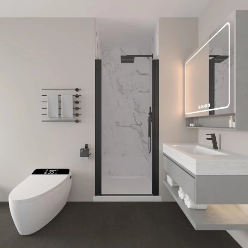 35–37" W x 72" H Frameless Pivot Shower Door, 6mm Clear Tempered Safety Glass